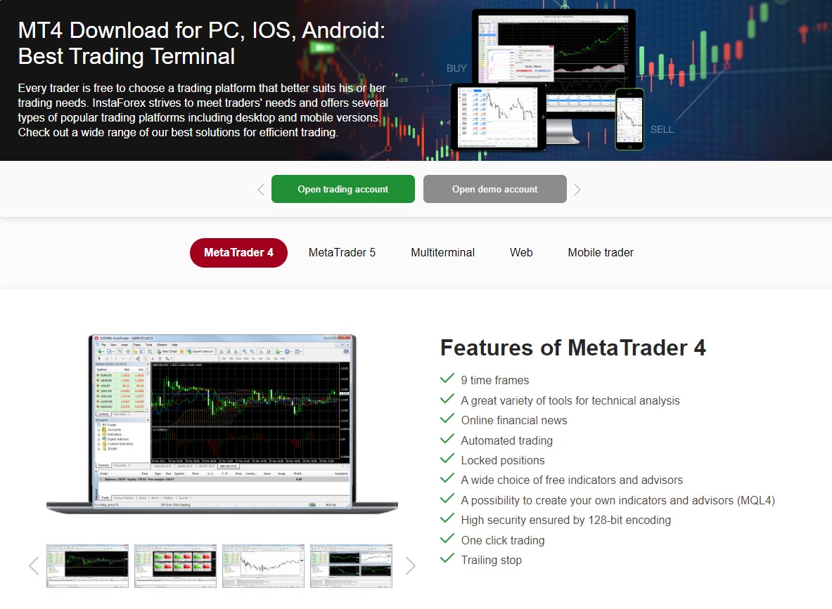 InstaForex trading platforms
